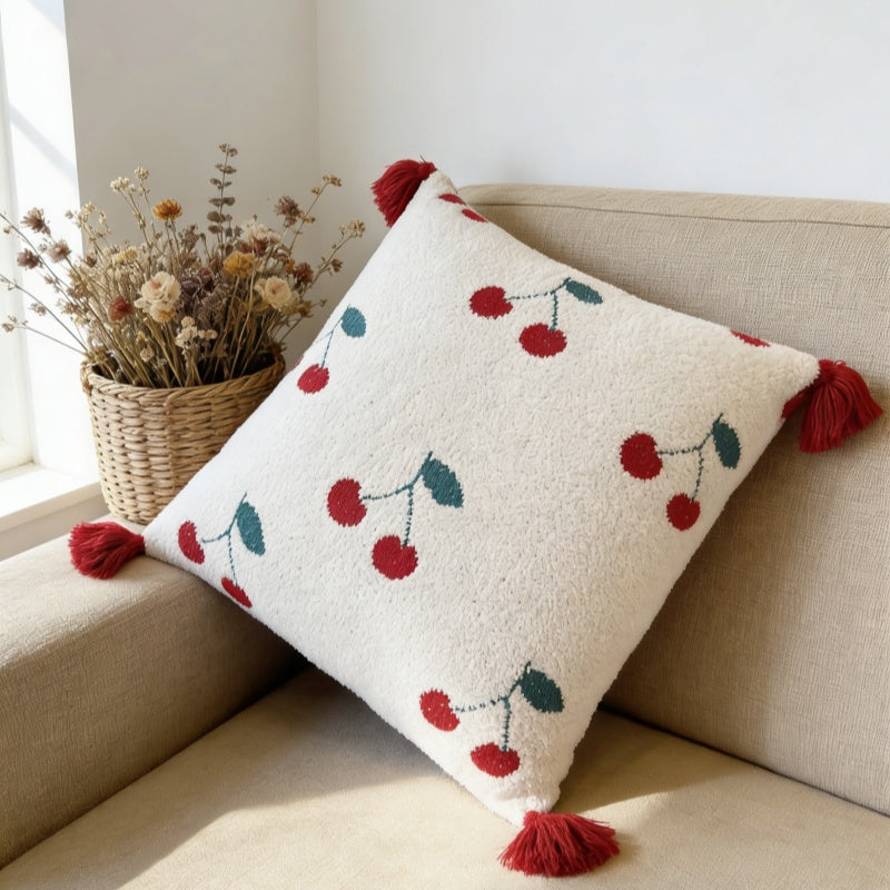 MEROPE, Housse de coussin en tricot acrylique sherpa, 50x50 cm, cerise, 1 pack