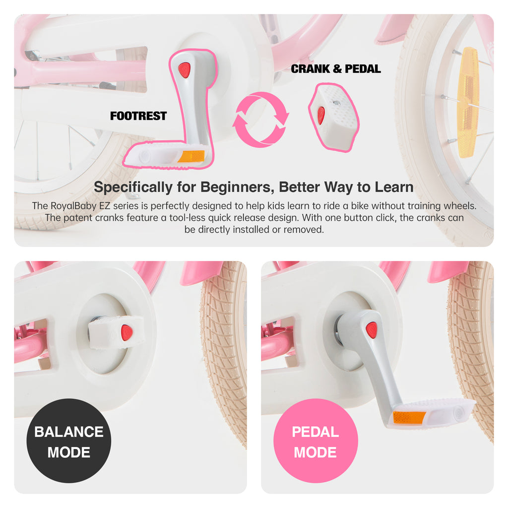 RoyalBaby+ Vélo pour enfants+ Aluminium EZ Stargirl+ Rose 14 pouces, Poids net 9,2 kg