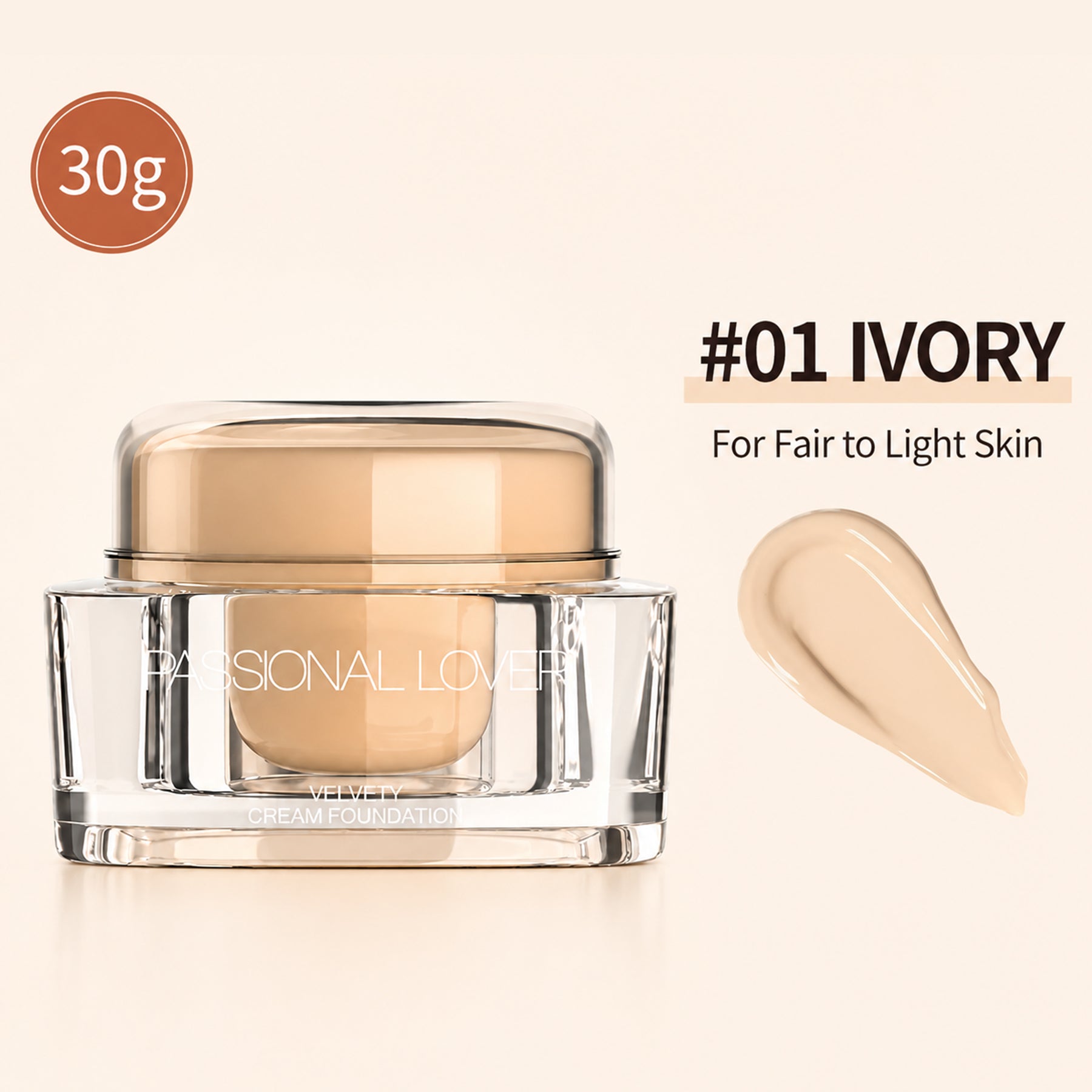 Passional Lover Fond de Teint Crème Invisible 01 Ivoire 30 g