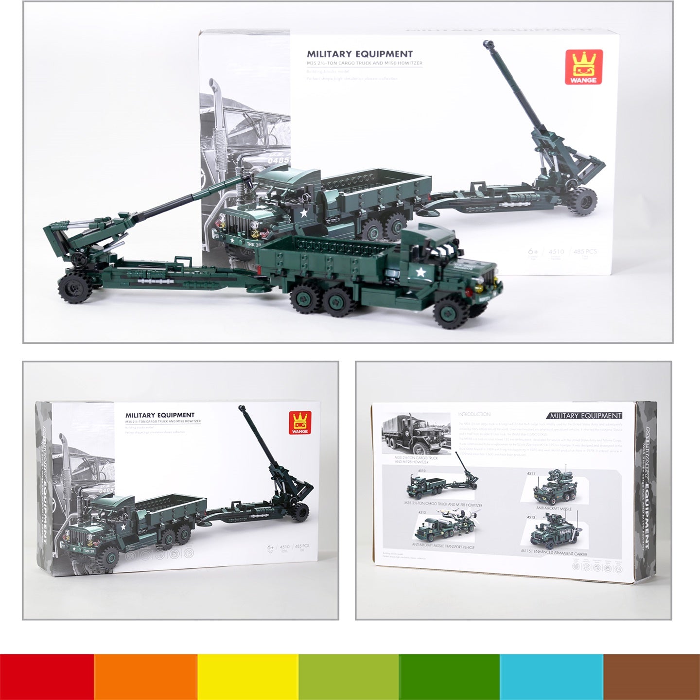 WANGE Camion M35a2 + Obusier M198 485 pièces Ensemble de blocs de construction pour constructeurs amateurs