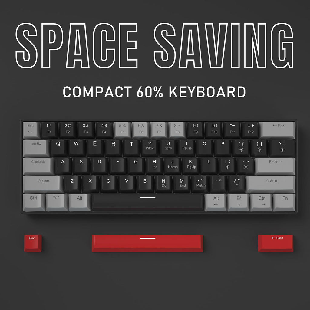 MageGee STAR 61 Clavier gaming filaire 60 % QWERTY US, clavier compact filaire à rétroéclairage LED bleu avec câble USB Type-C détachable