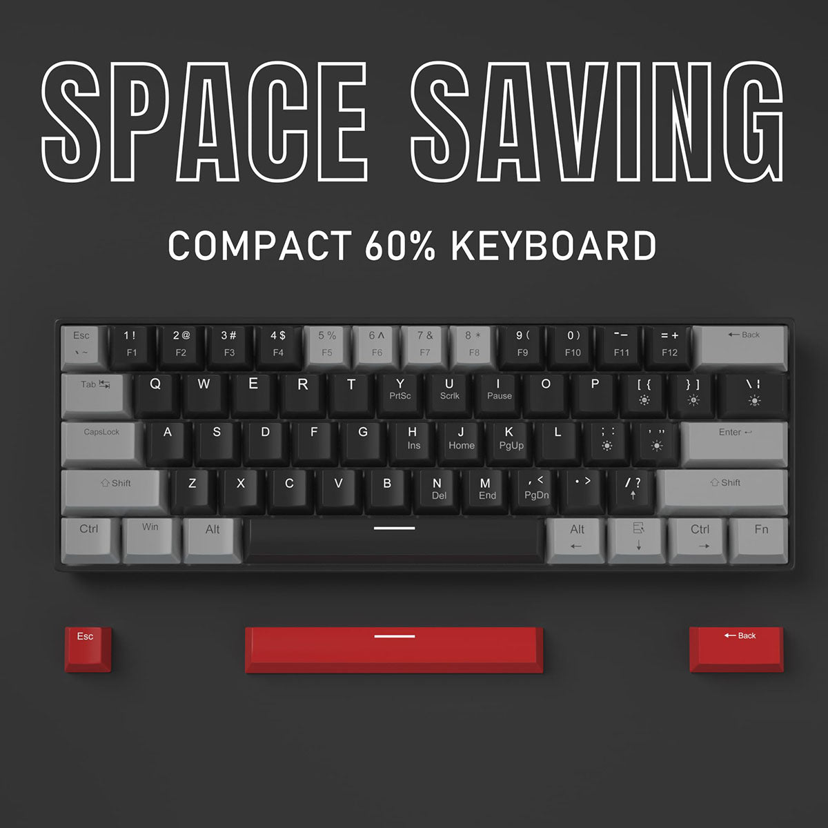 MageGee STAR 61 Clavier gaming filaire 60 % QWERTY US, clavier compact filaire à rétroéclairage LED bleu avec câble USB Type-C détachable