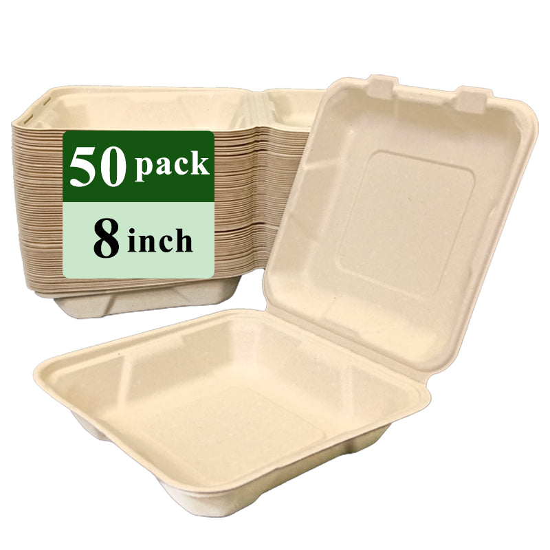 Boîte coquille jetable en fibre de bambou Ruibamboo 8 pouces - Lot de 50