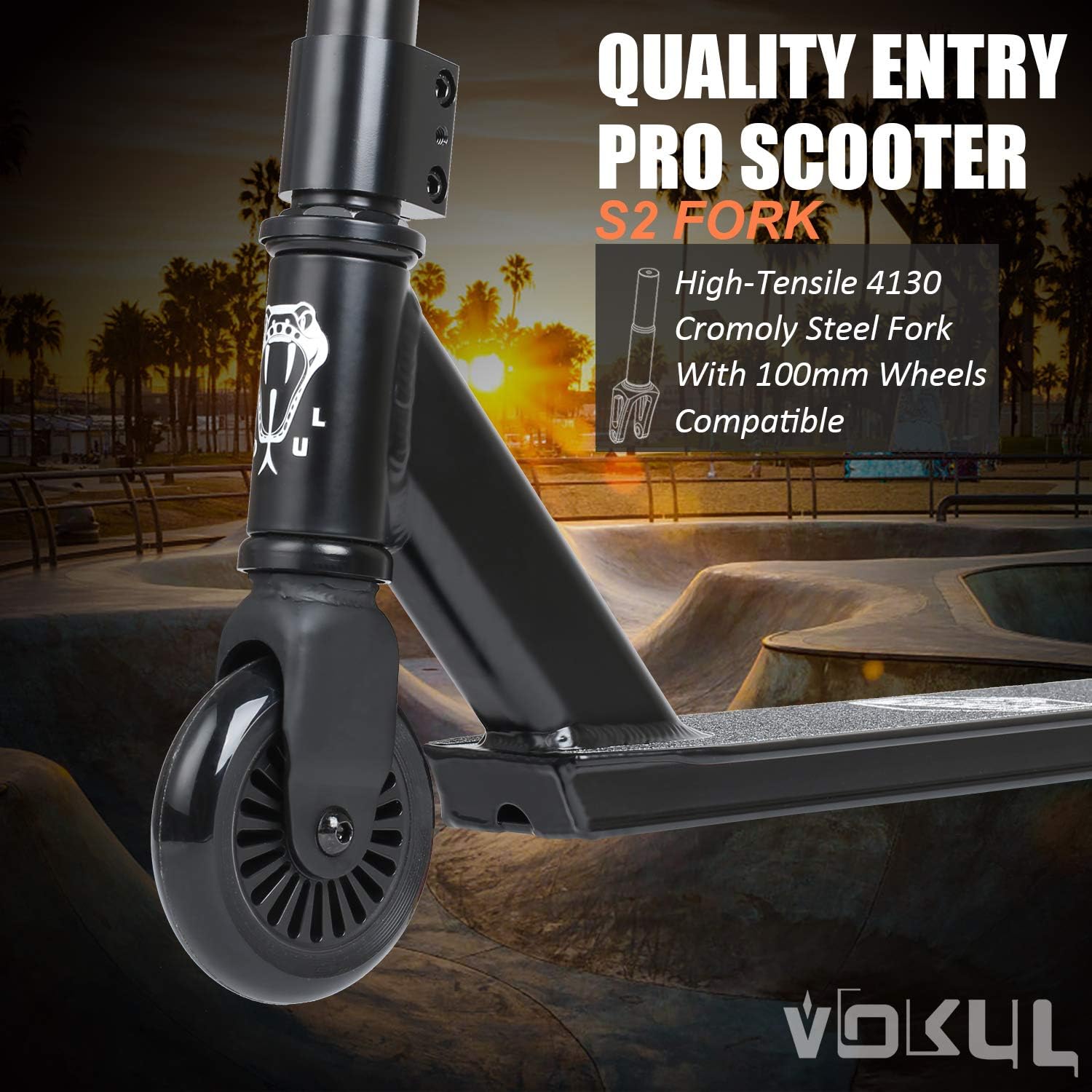 VOKUL Trottinette complète VOKUL Pro pour enfants, garçons, filles, adolescents à partir de 6 ans - Trottinette de cascade freestyle pro - Cadeau haute performance pour tricks de skatepark et de rue