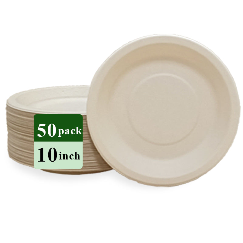 Rui bamboo - Assiette jetable en fibre de bambou 10 pouces, lot de 50