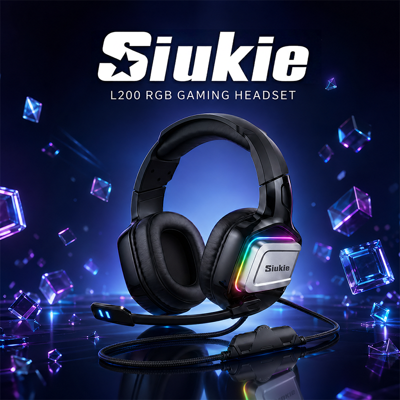 SIUKIE L200 Casque de jeu filaire, connecteurs USB + 3,5 mm, RGB, diamètre du transducteur 50 mm