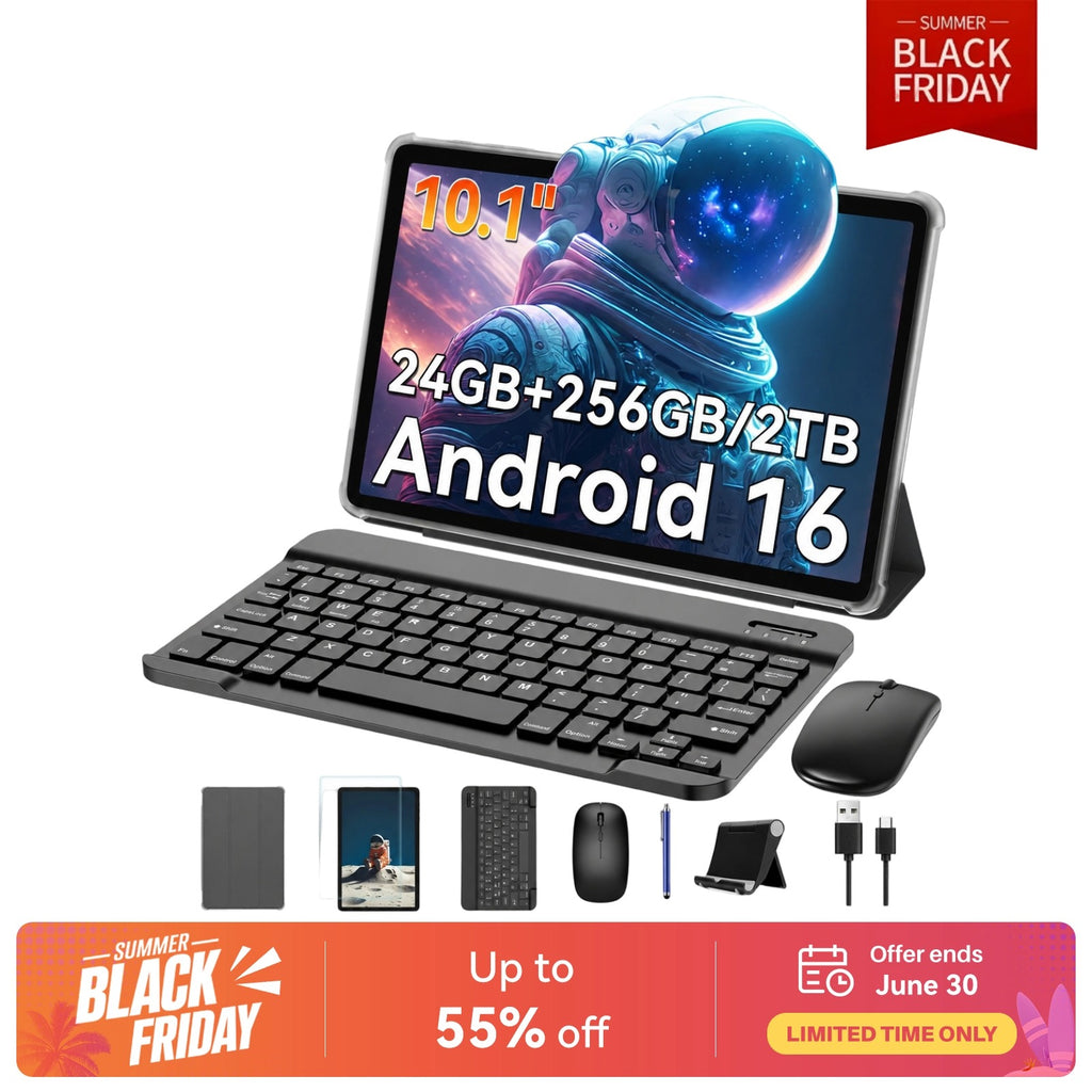 Tablette TABWEE T20 10,1 pouces, 24 Go (8 + 16) de RAM + 256 Go de ROM/2 To TF, Gemini AI, processeur T606 octa-core + appareil photo 8 Mpx, batterie 5 000 mAh, Widevine L1, tablette 2-en-1 avec clavier/souris/stylet