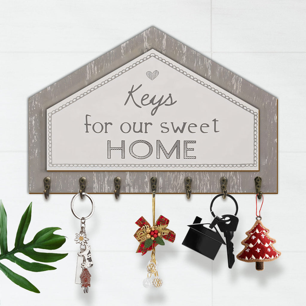 Alphynix 1 porte-clés en forme de maison, organiseur mural « Keys for our sweet HOME » avec détail cœur, rangement d'entrée pour clés et porte-clés