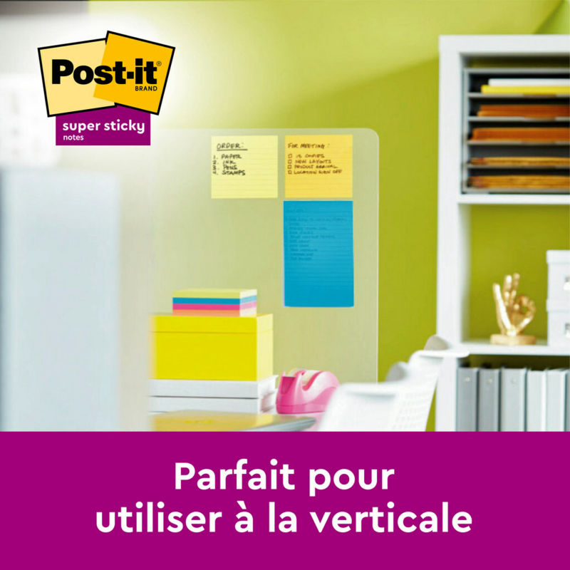 AriZona Notes de réunion super adhésives, couleurs néon assorties, 203 mm x 152 mm, 45 feuilles/feuille, 4 blocs/lot, 100 % PEFC, SGSCH-PEFC-COC-110078