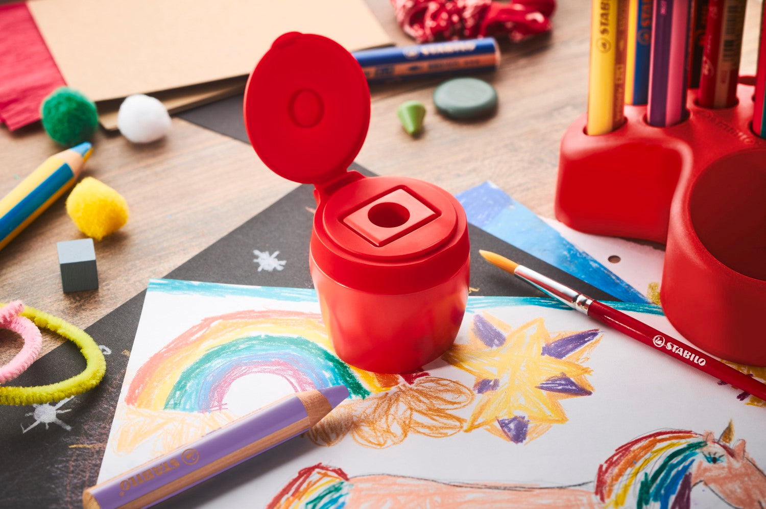 STABILO Woody 3-en-1 Taille-crayon pour crayons jumbo - Rouge