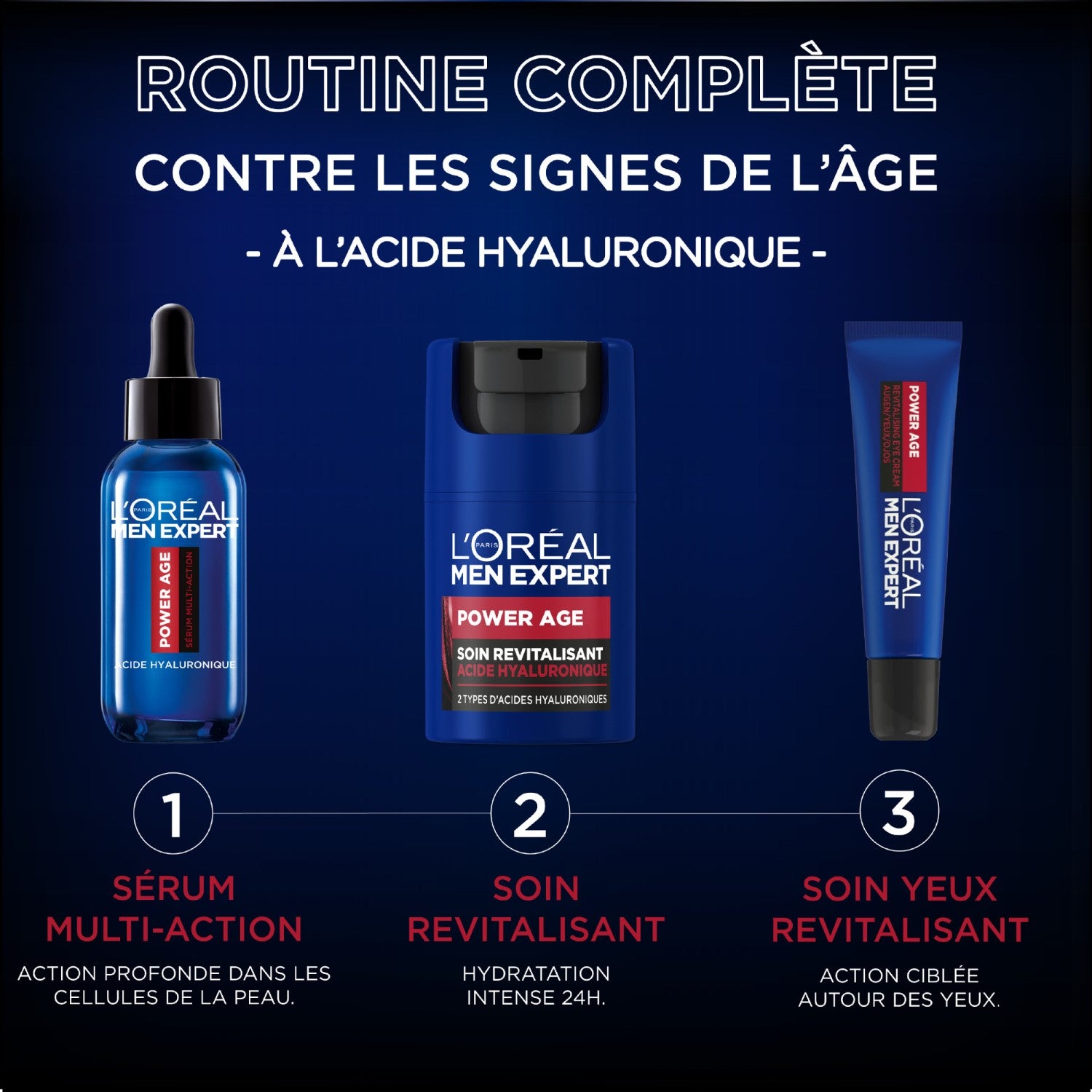 L'Oréal Paris Men Expert Power Age Trousse Routine Experte Anti-Âge (Sérum Multi-Action 30 ml + Soin Hydratant Visage 50 ml + Soin Yeux 15 ml)