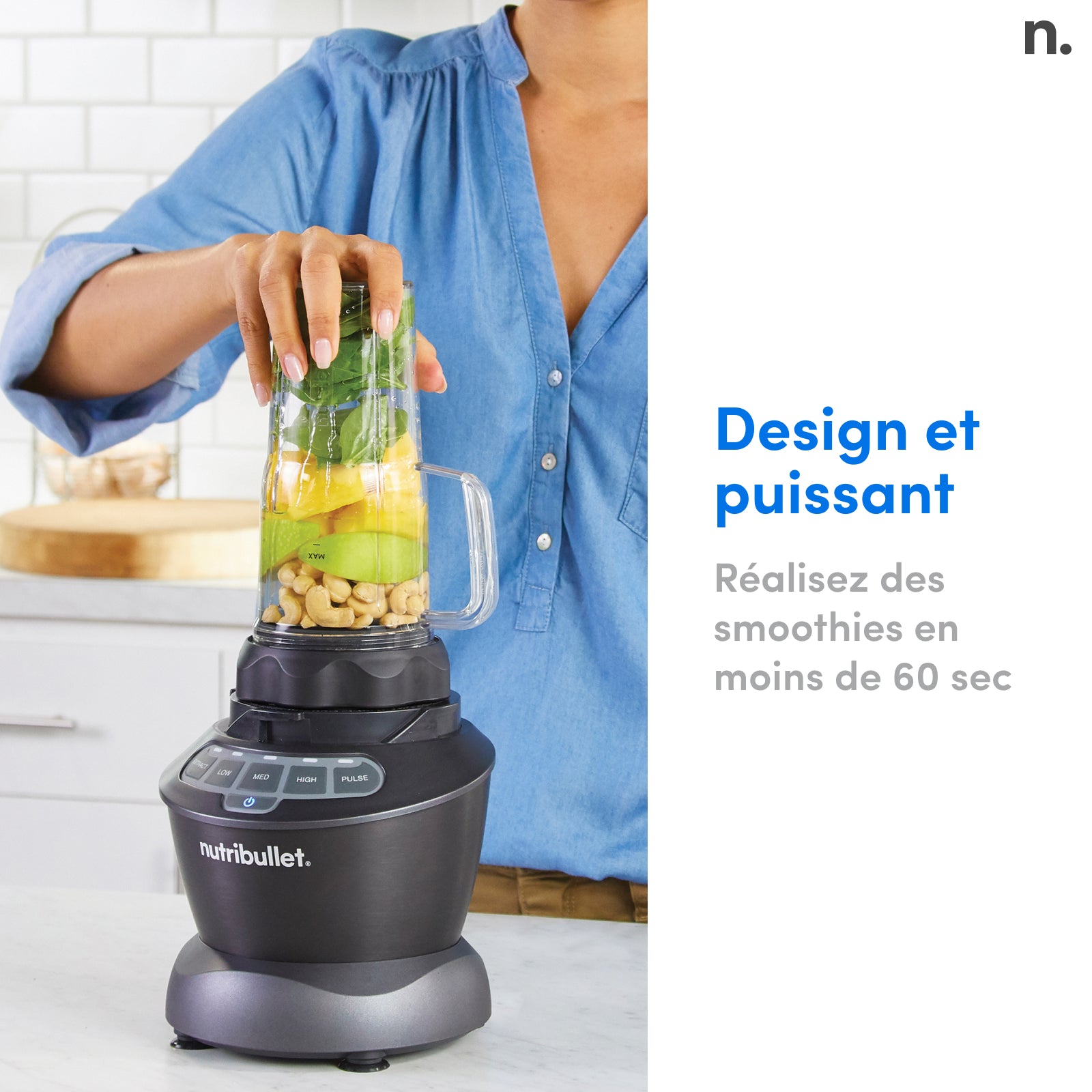 nutribullet Mixeur combiné, Mixeur multifonction 1,89 L, NBF500DG, Noir