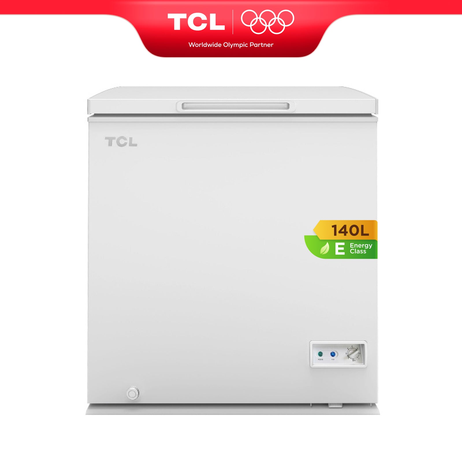 TCL CF182EWE0FR Congélateur 140 L, panier de rangement inclus, couvercle à équilibrage par contrepoids, convient pour diverses applications, thermostat réglable, pieds réglables