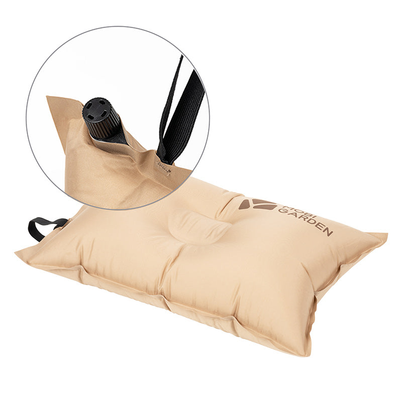 Mobi Garden, Oreiller gonflable, Oreiller de voyage et de camping, Beige, Soutien cervical et lombaire, Coussin d'extérieur léger