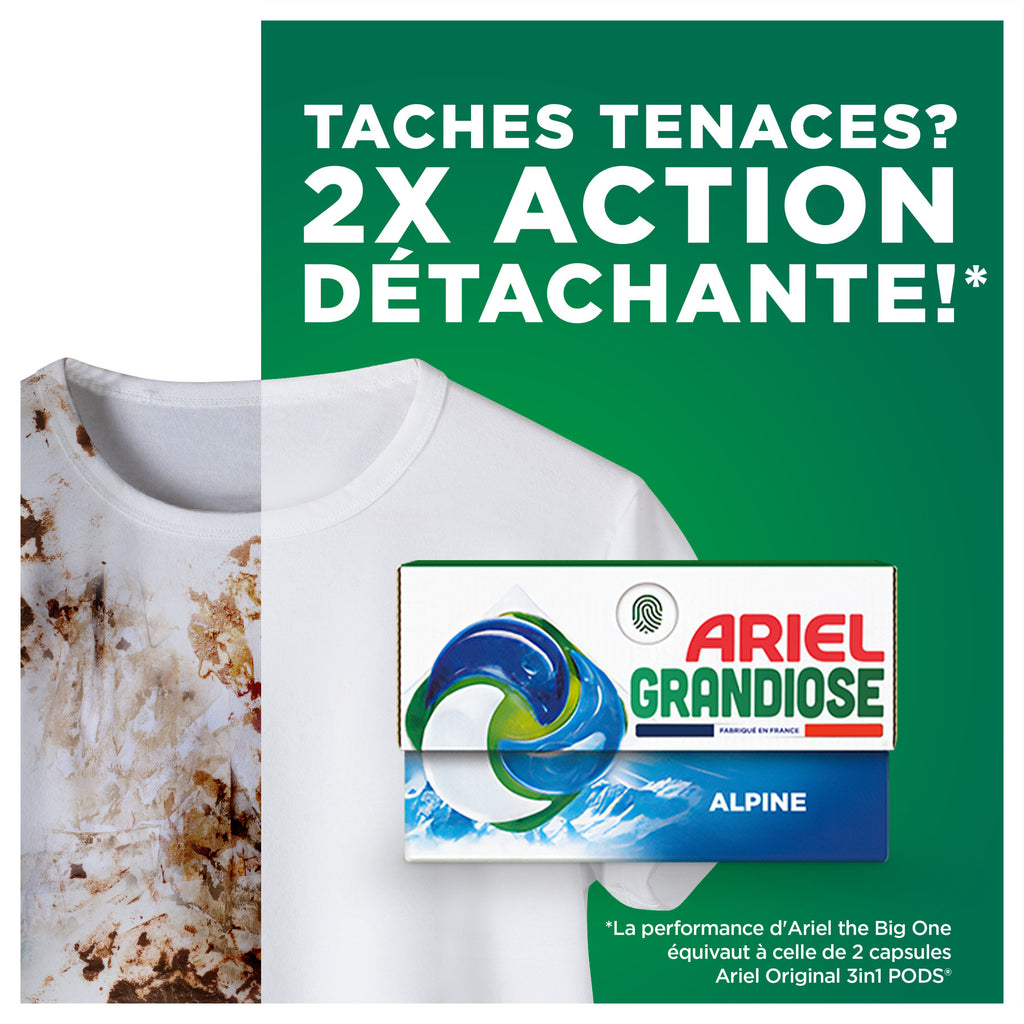 Ariel PODS Grandiose Fraîcheur Alpine, Lessive en capsule, 33 lavages, Fabriqué en France
