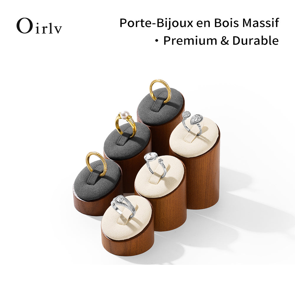 Oirlv Présentoir à bagues en bois 3 pièces | Porte-bagues cylindrique organisateur de bijoux pour commerce et maison