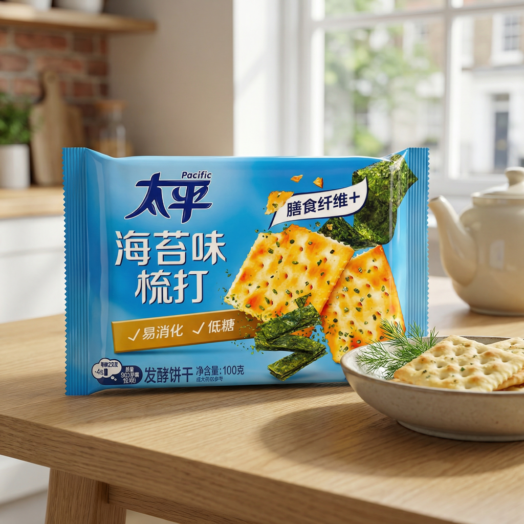 Pacific Soda Crackers Saveur Algues 100 g (Contient 4 Paquets)