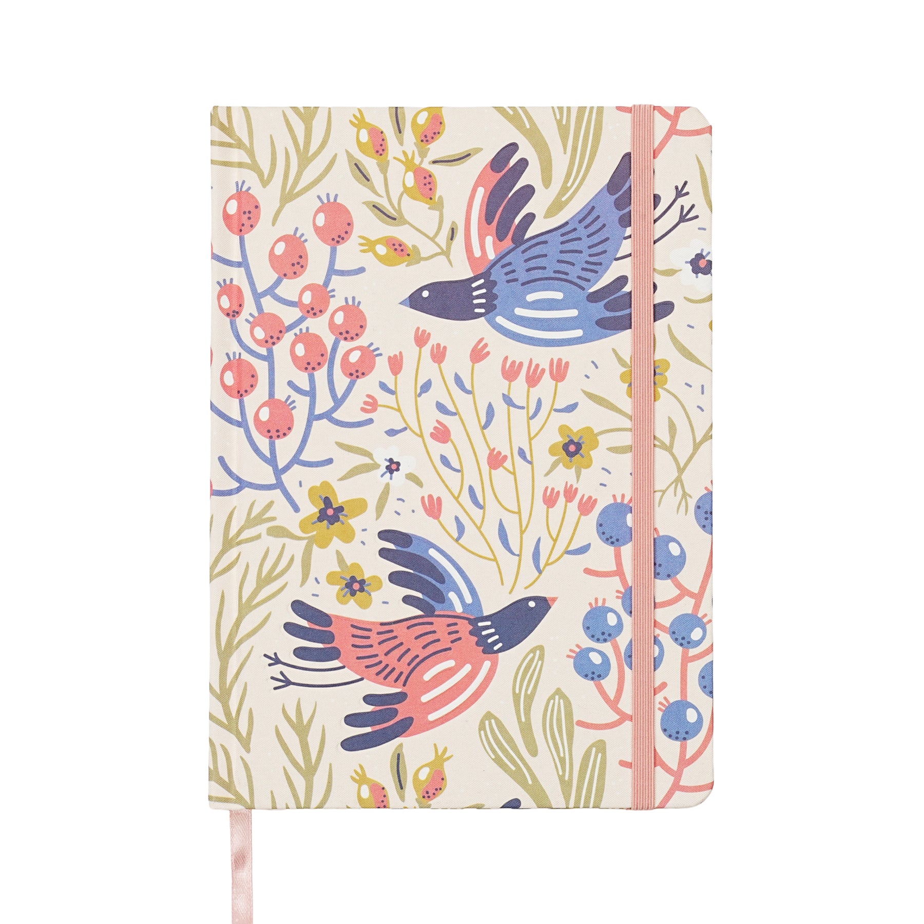 Jubiluu Carnet ligné A5 à couverture rigide en tissu floral, 96 feuilles papier offset 100 g, marque-page et bande élastique, journal ligné crème classique pour écriture, école
