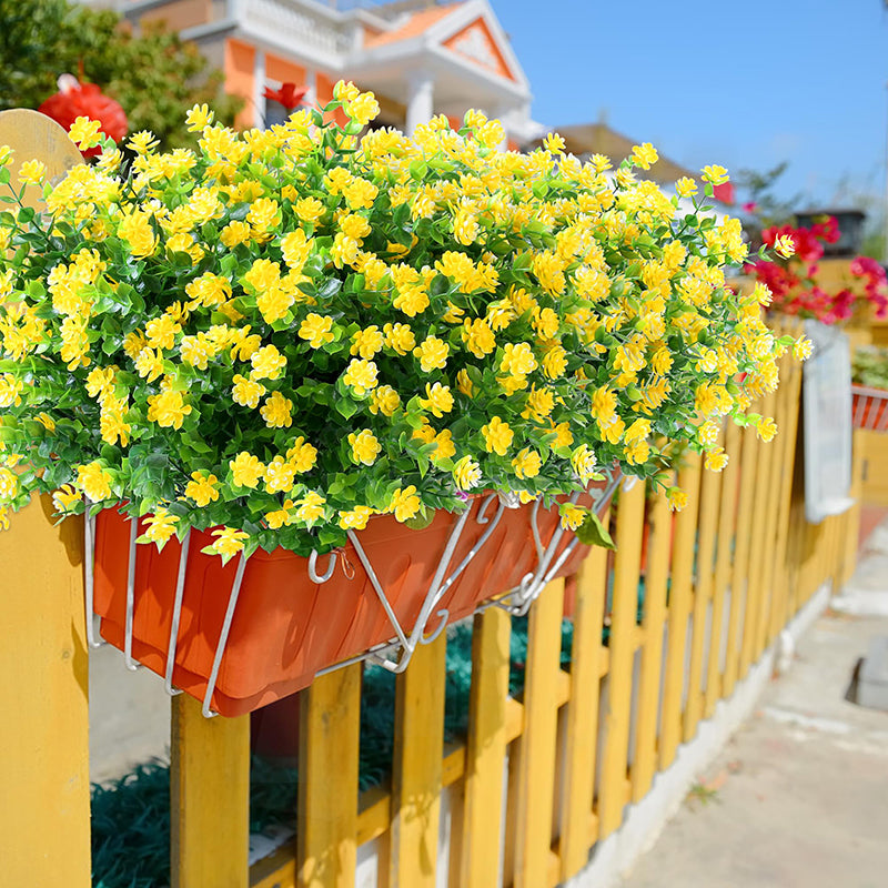 8 Pièces 13,8 in / 35 cm Fleurs Artificielles Ne Fanent Pas Buis Faux Plantes en Plastique pour Jardin Terrasse Porche Fenêtre Boîte de Fenêtre Maison Mariage Décoration Maison de Campagne (Jaune)