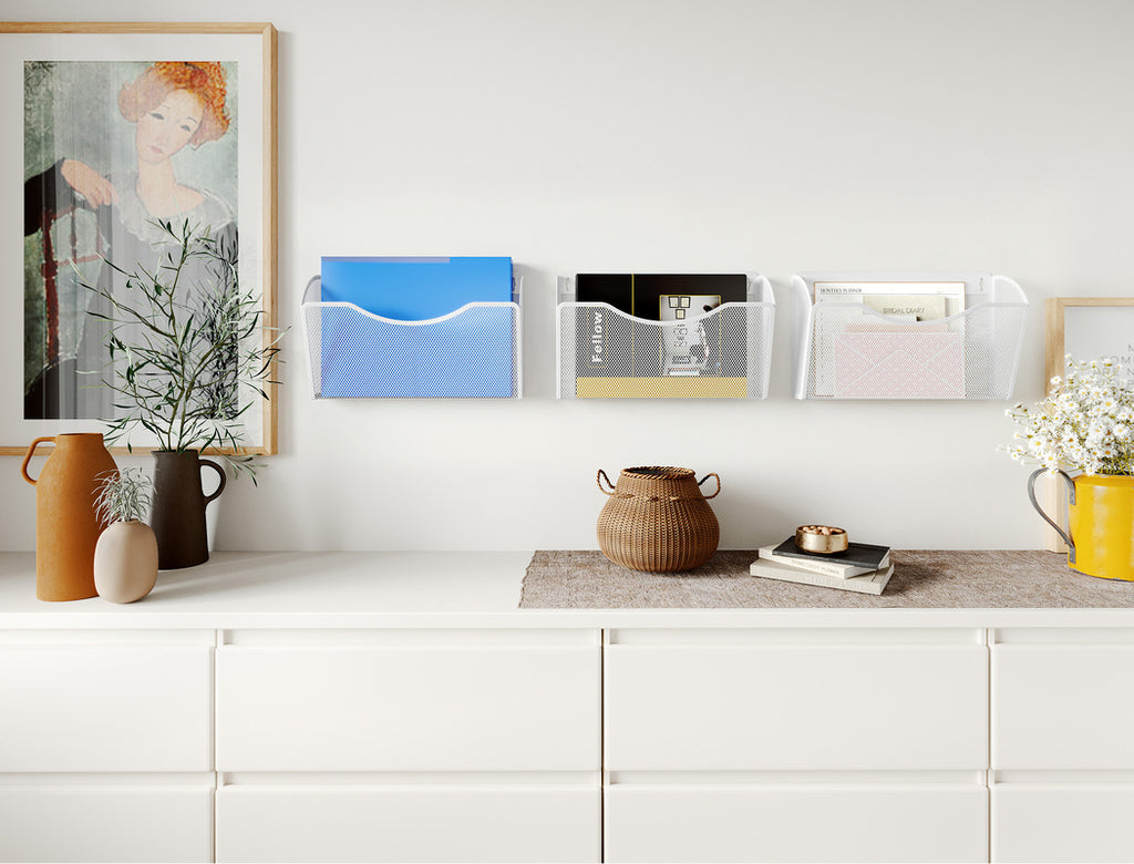 Senhoglb Porte-documents mural 1 compartiment en maille métallique, format paysage A4 - Blanc