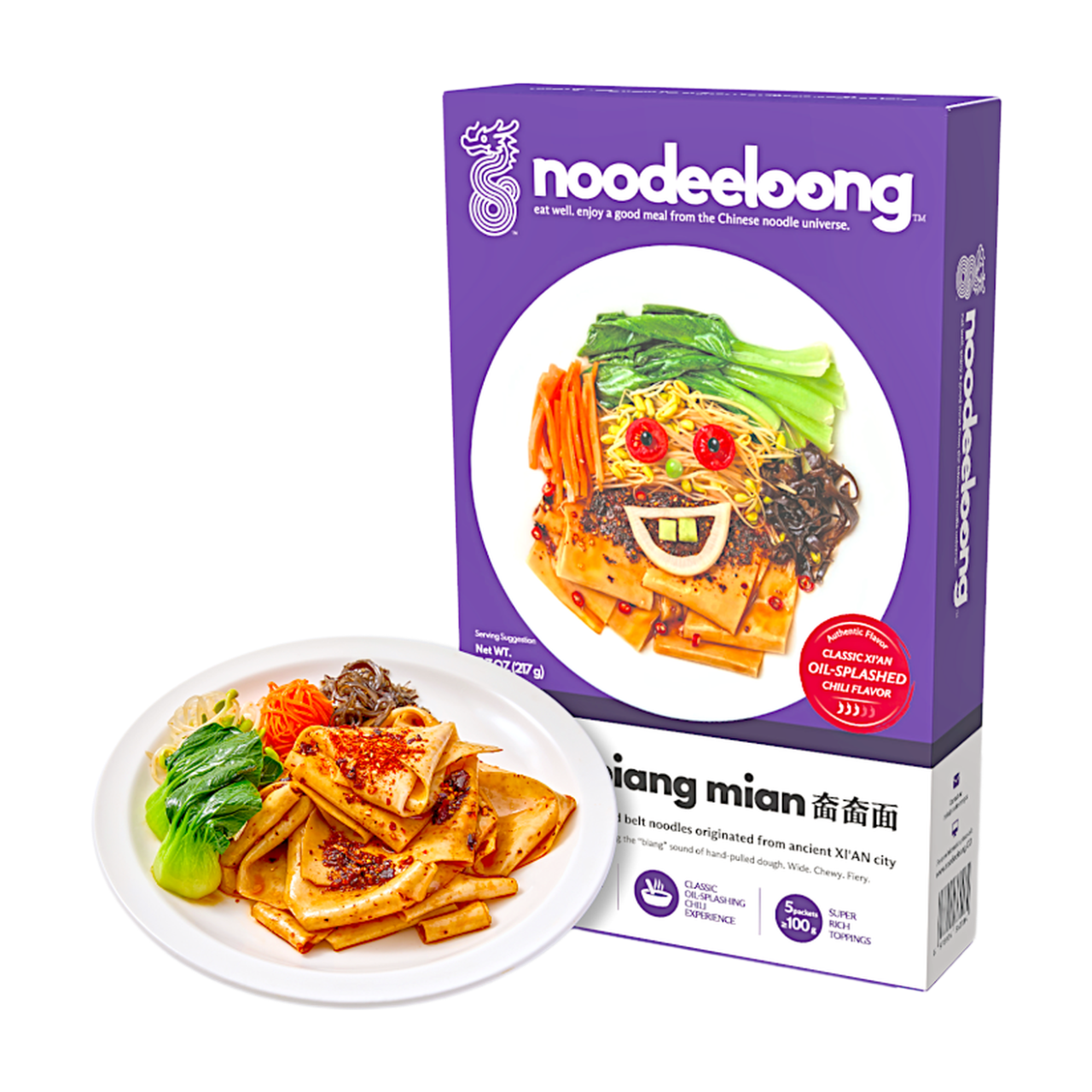 NOODEELOONG Nouilles biang biang classiques de Xi'an saveur piment arrosé d'huile 217 g