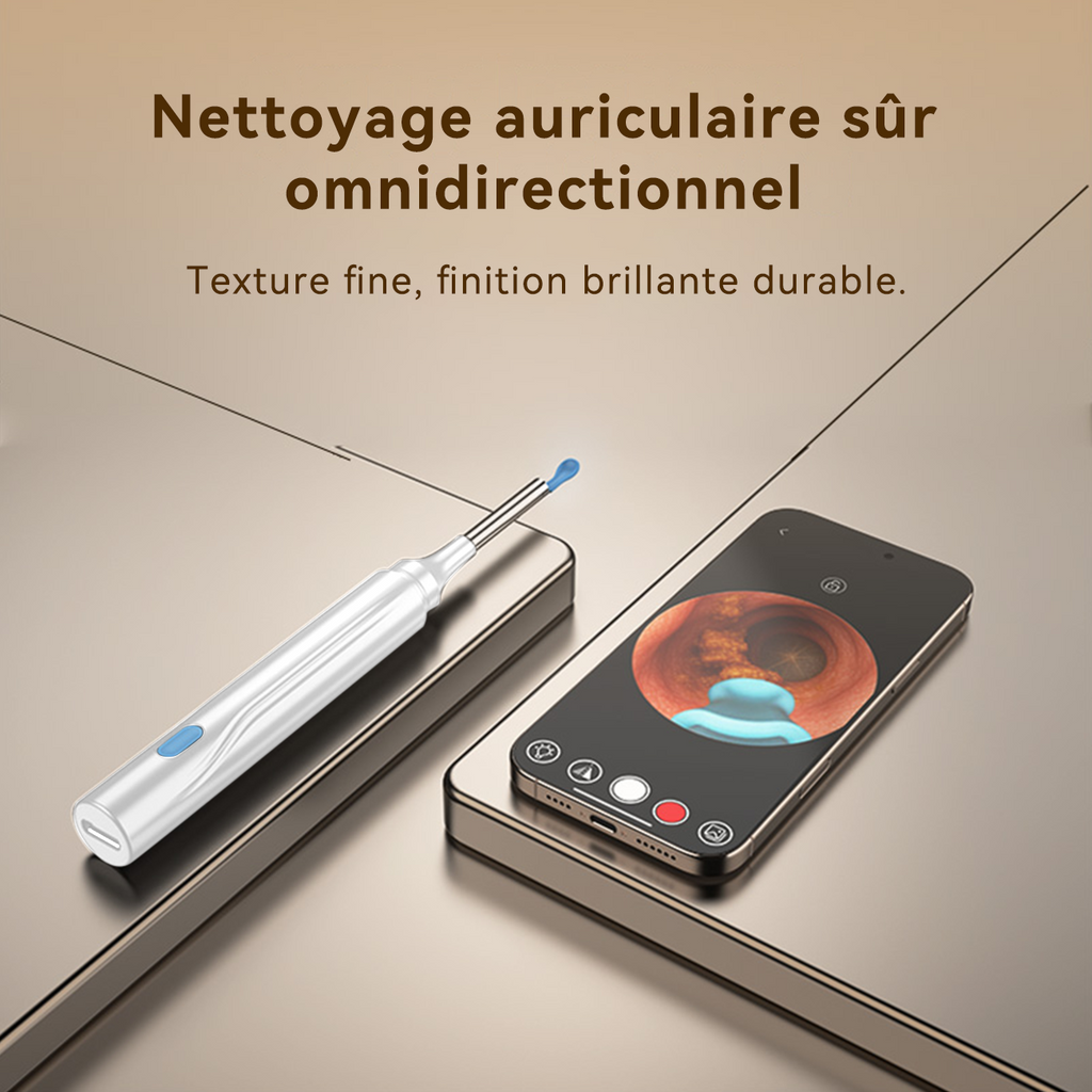 Sunluxy H1 Otoscope pour nettoyage d'oreille avec caméra 10 MP HD, étanche et rechargeable - Blanc