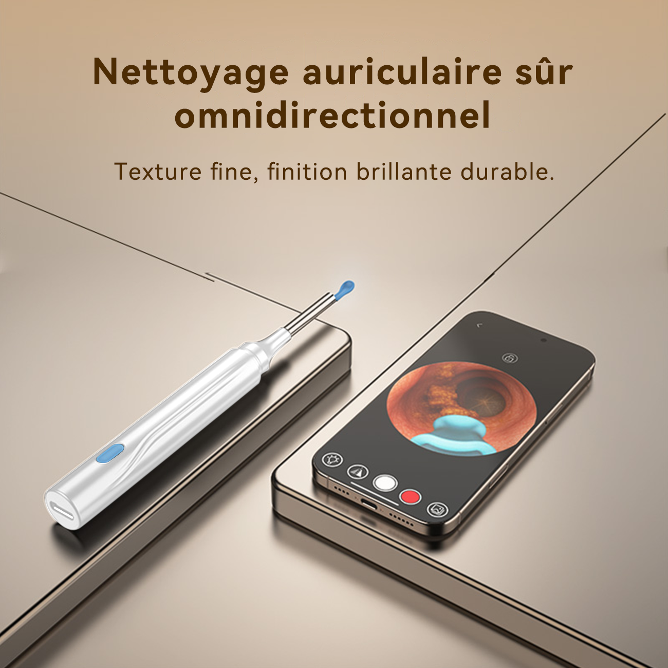 Sunluxy H1 Otoscope pour nettoyage d'oreille avec caméra 10 MP HD, étanche et rechargeable - Blanc