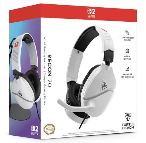 Turtle Beach Recon 70 Casque Gaming Filaire (Prise 3,5 mm) - Micro Flip-to-Mute - Nintendo Switch, Switch Lite, Switch OLED & Switch 2 - Blanc