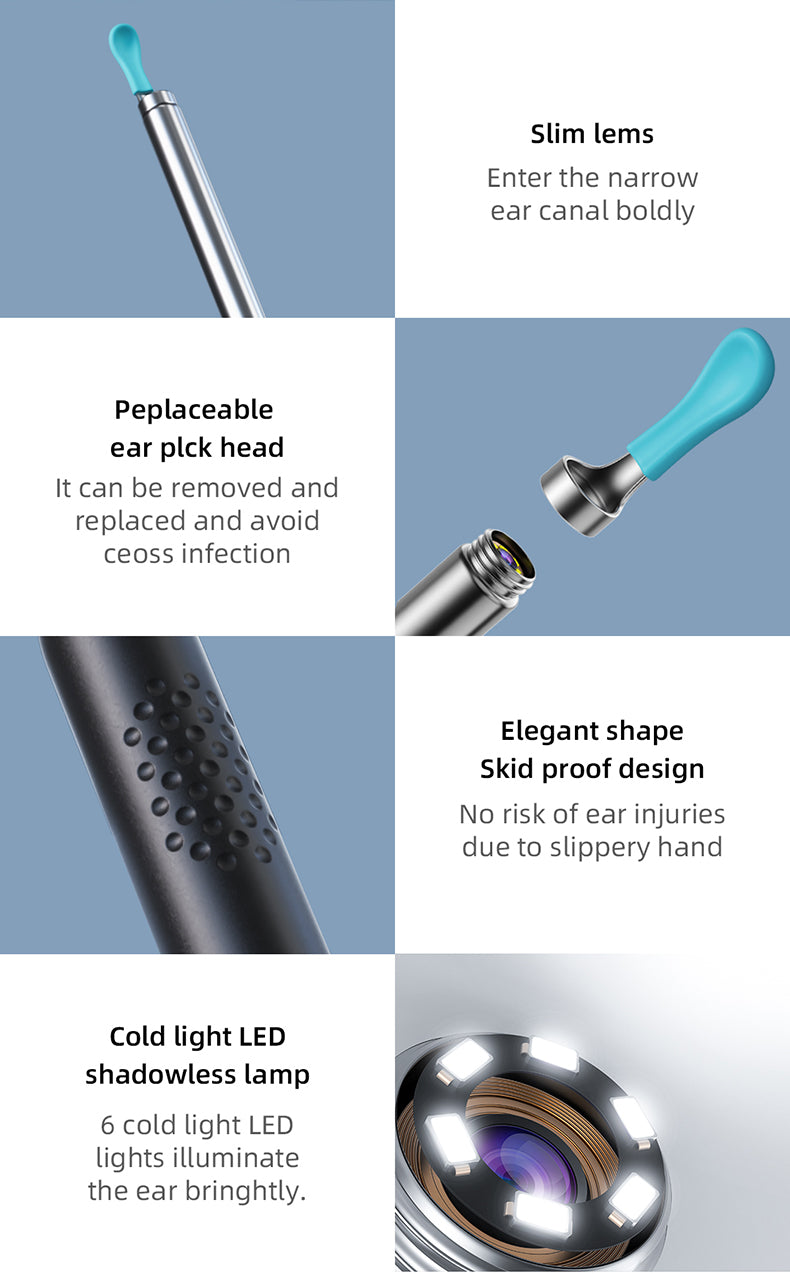 Verbex SL11 Nettoyeur d’oreilles avec otoscope compatible WiFi, iPhone, iPad et Android - Noir