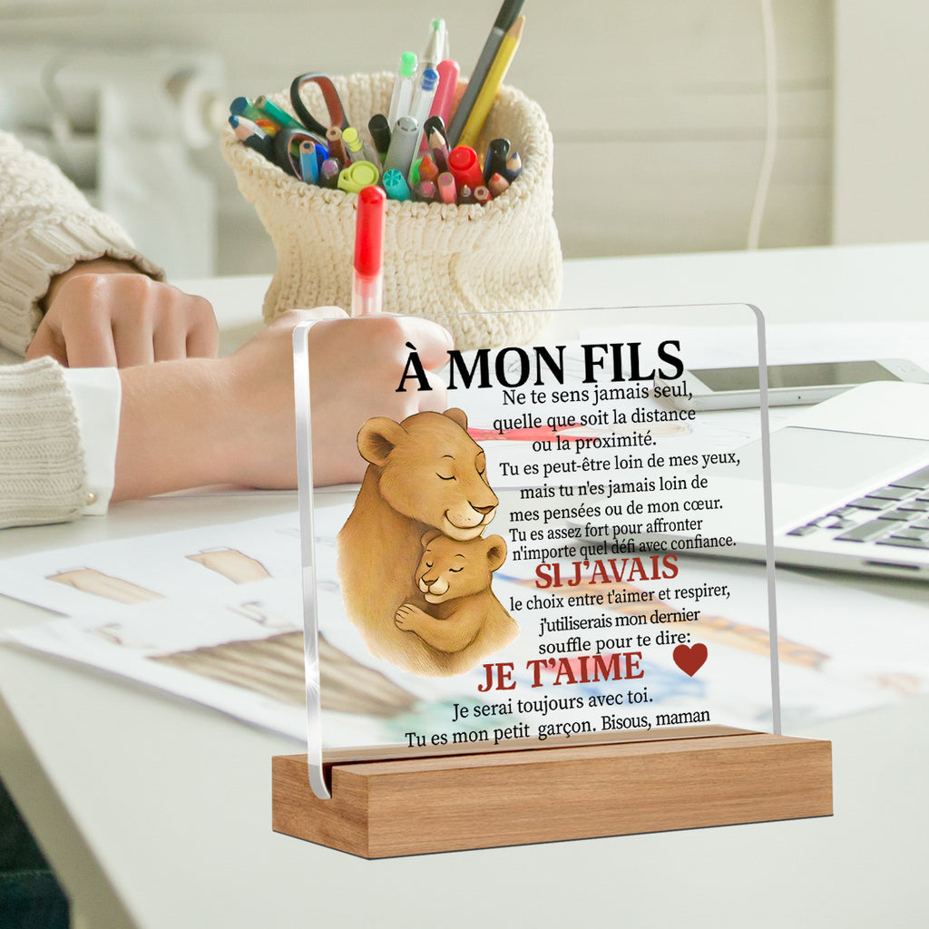 Alphynix 1 pc plaque mère-fils française, "MON FILS" cadeau en acrylique avec motif lionne et lionceau