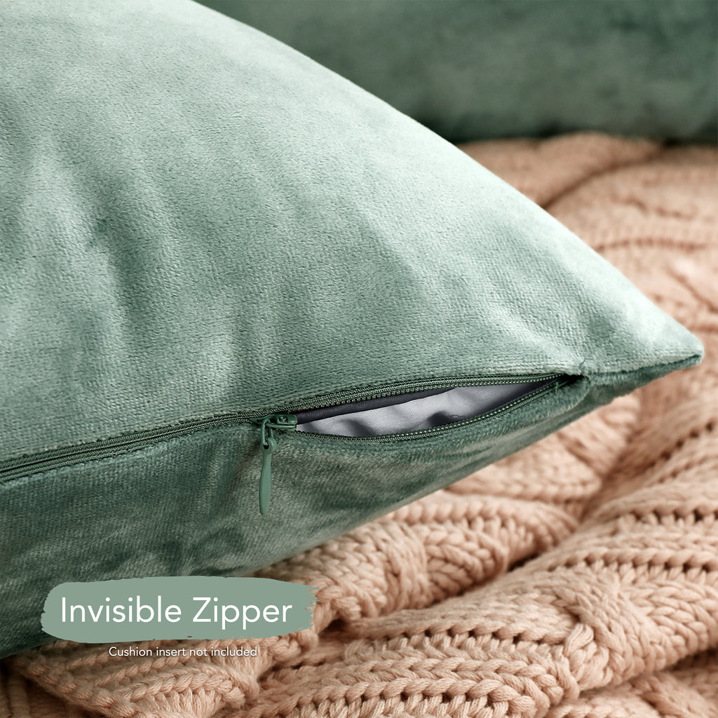 Deconovo Housse de coussin en velours néerlandais, coloris vert clair, 45 x 45 cm, 1 pièce