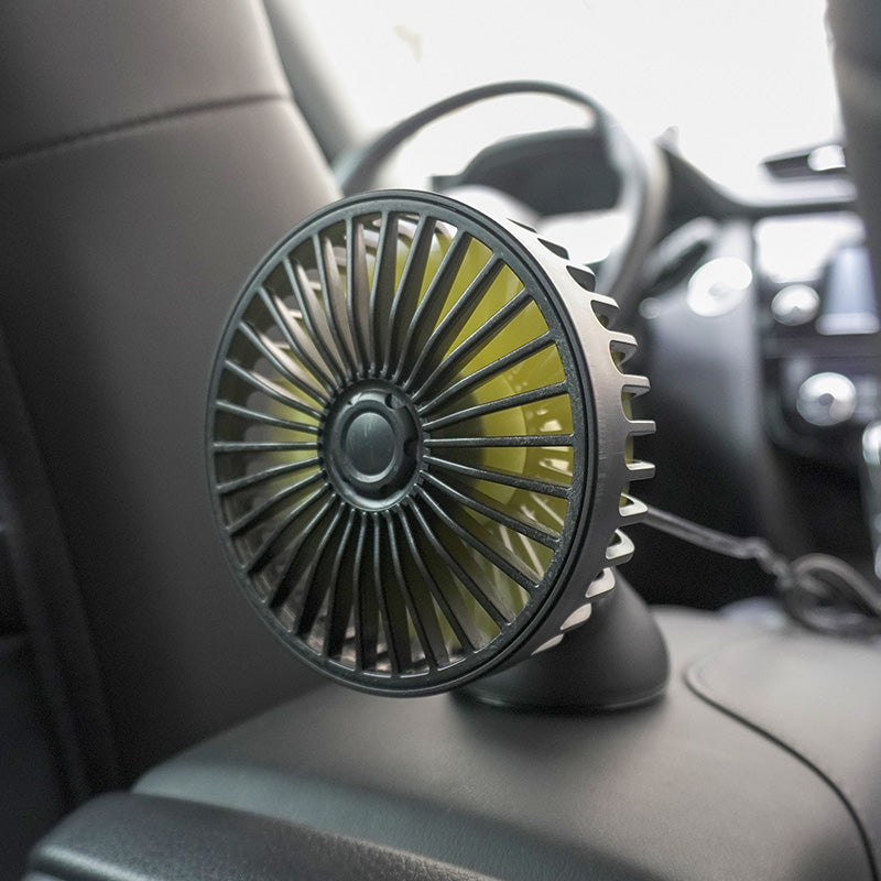 Ventilateur de voiture Hello leiboo rotatif à 360° avec ventouse puissante, alimenté par USB, 5 pales, 3 vitesses réglables, fixation sur tableau de bord ou pare-brise