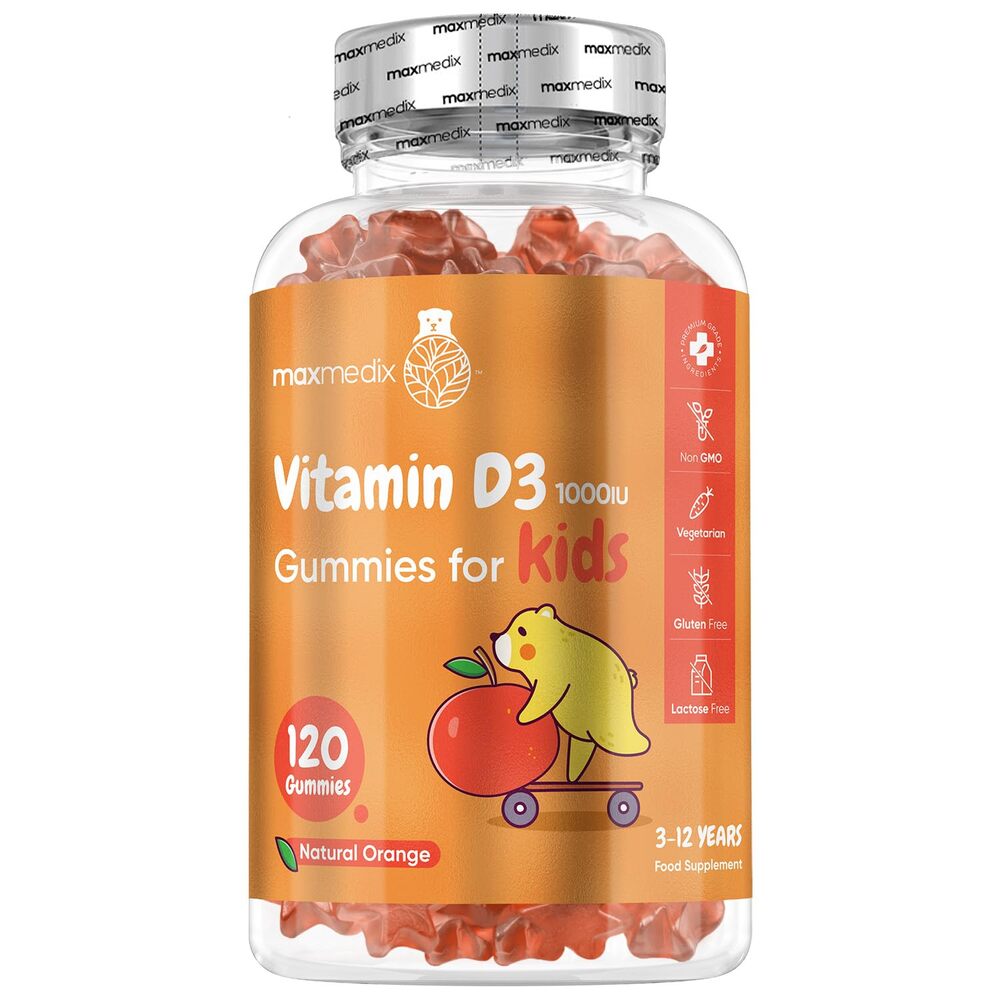 maxmedix Vitamine D3 pour enfants | Saveur orange 1000 UI 120 gommes
