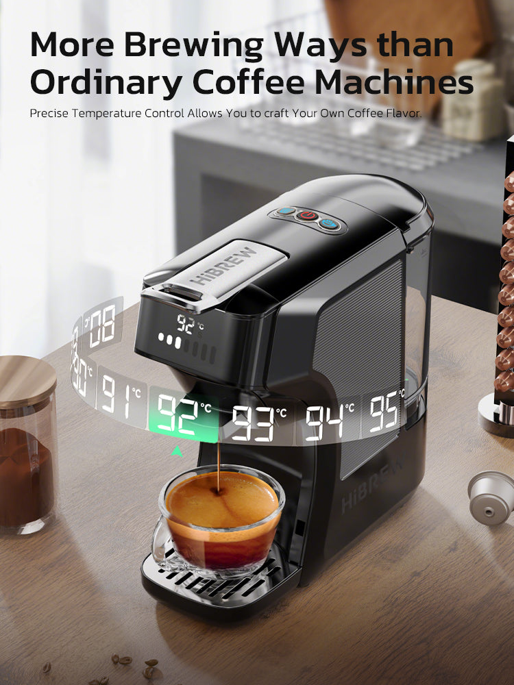 HiBREW H1C Machine à café à capsules 6-en-1, Extraction haute pression 20 bars, Multi-dosettes et café moulu, Réservoir compact, Infusion chaude et froide - Noir