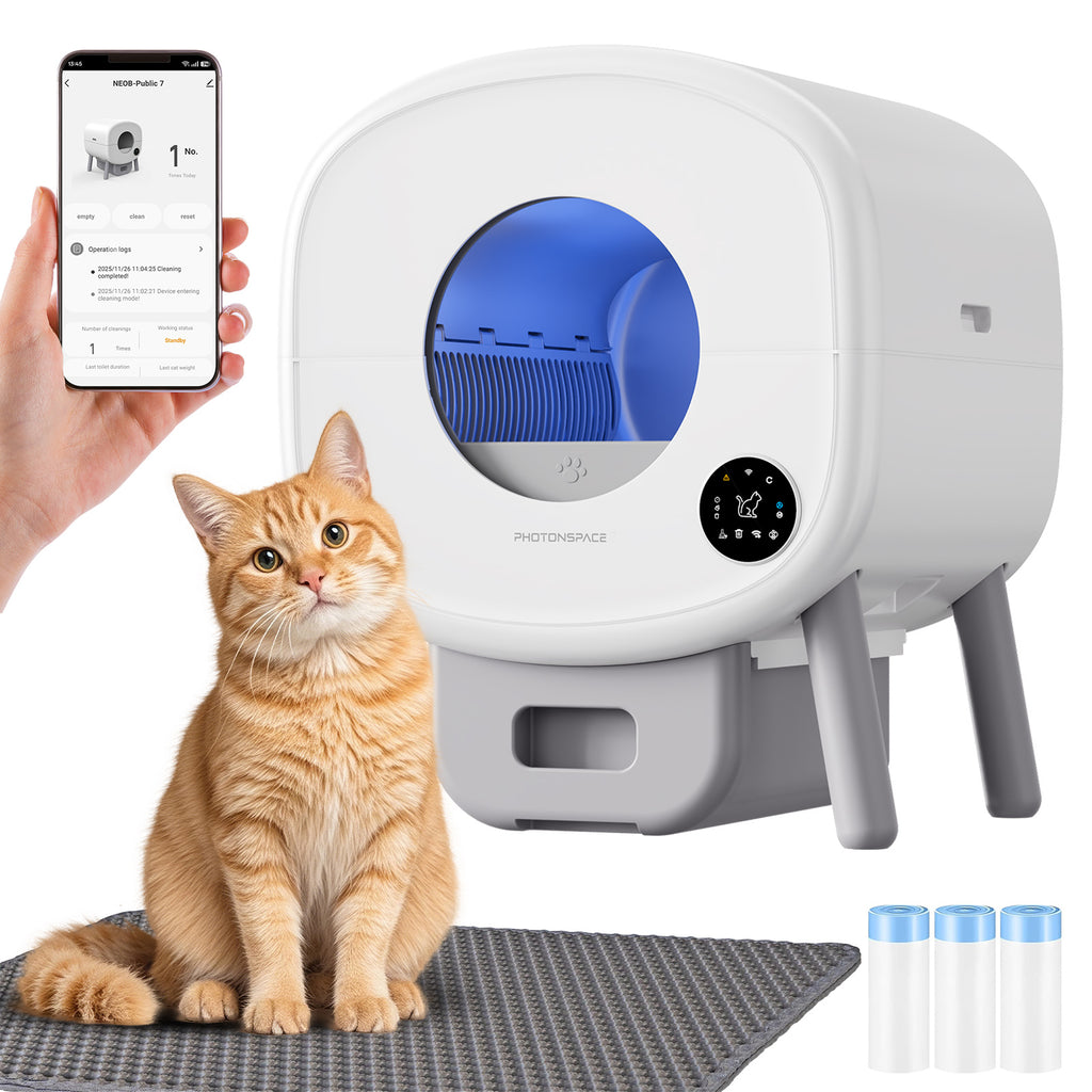 PHOTONSPACE XXL 95L – Bac à litière automatique autonettoyant – Confort mains libres, sécurité avancée et contrôle des odeurs pour les foyers avec plusieurs chats
