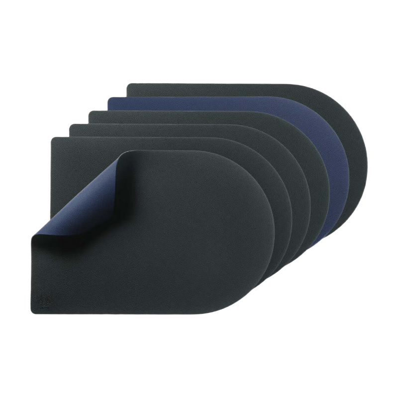 BJÖRN Lot de 6 sets de table rectangulaires réversibles en cuir recyclé - Bleu nuit et gris anthracite