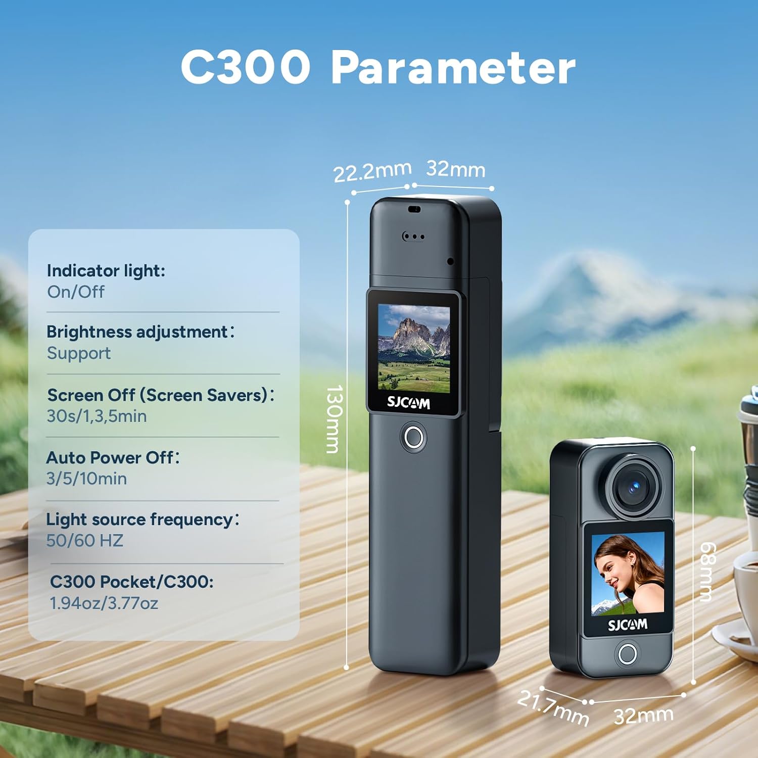 SJCAM C300 Caméra d'action 4K étanche 30 m à autonomie ultra longue 460 min avec stabilisation EIS, 6 axes, écran tactile 1,3 pouce avec boîtier photo 20MP WiFi 5GHz