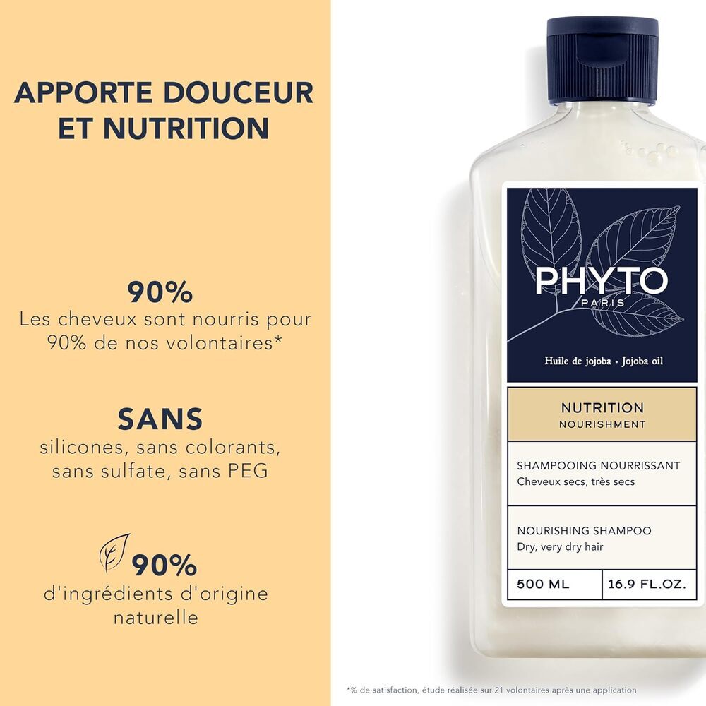 PHYTO PARIS Shampoing Nourrissant Nutrition pour Cheveux Secs et Très Secs 500 ml