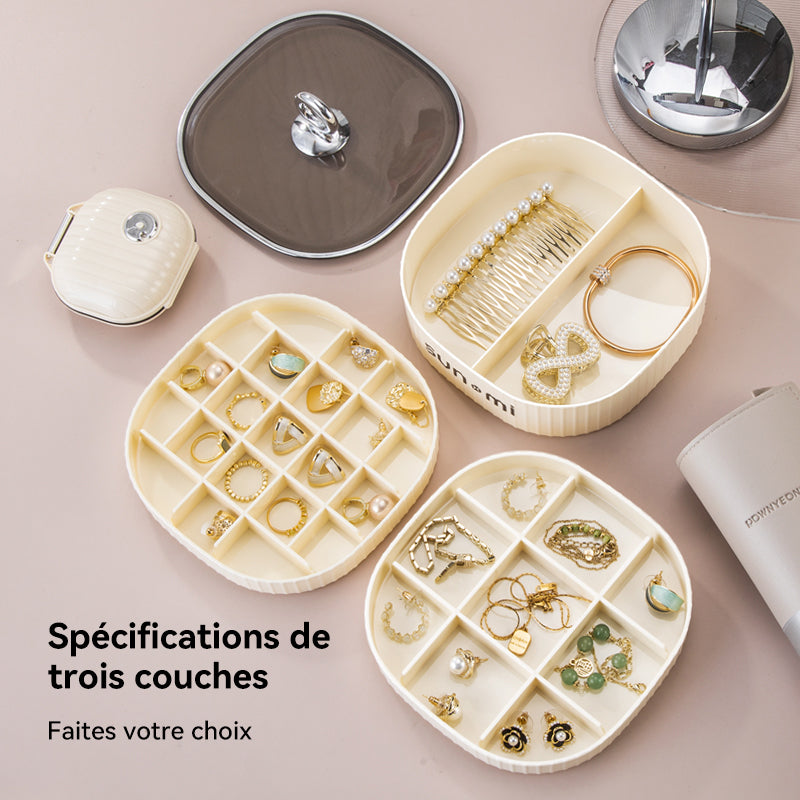 JORDAN&JUDY Boîte de rangement à bijoux grande capacité à compartiments multicouches Coffret à bijoux pour boucles d’oreilles, colliers, bagues, montres - Blanc crème