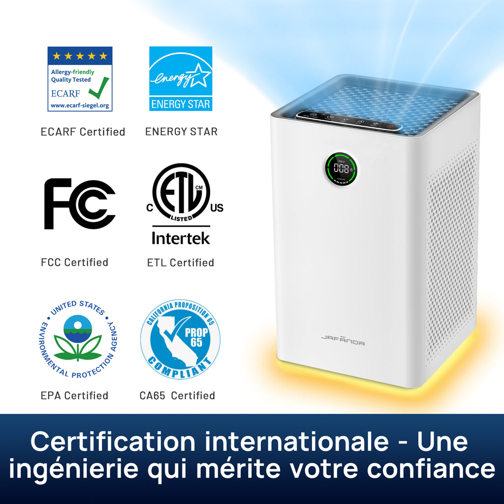 JAFANDA Purificateur d’air pour grandes pièces jusqu’à 1190 pi², Filtre HEPA H13 véritable avec charbon actif, Contrôle intelligent WiFi et Alexa, Élimine poussière, pollen