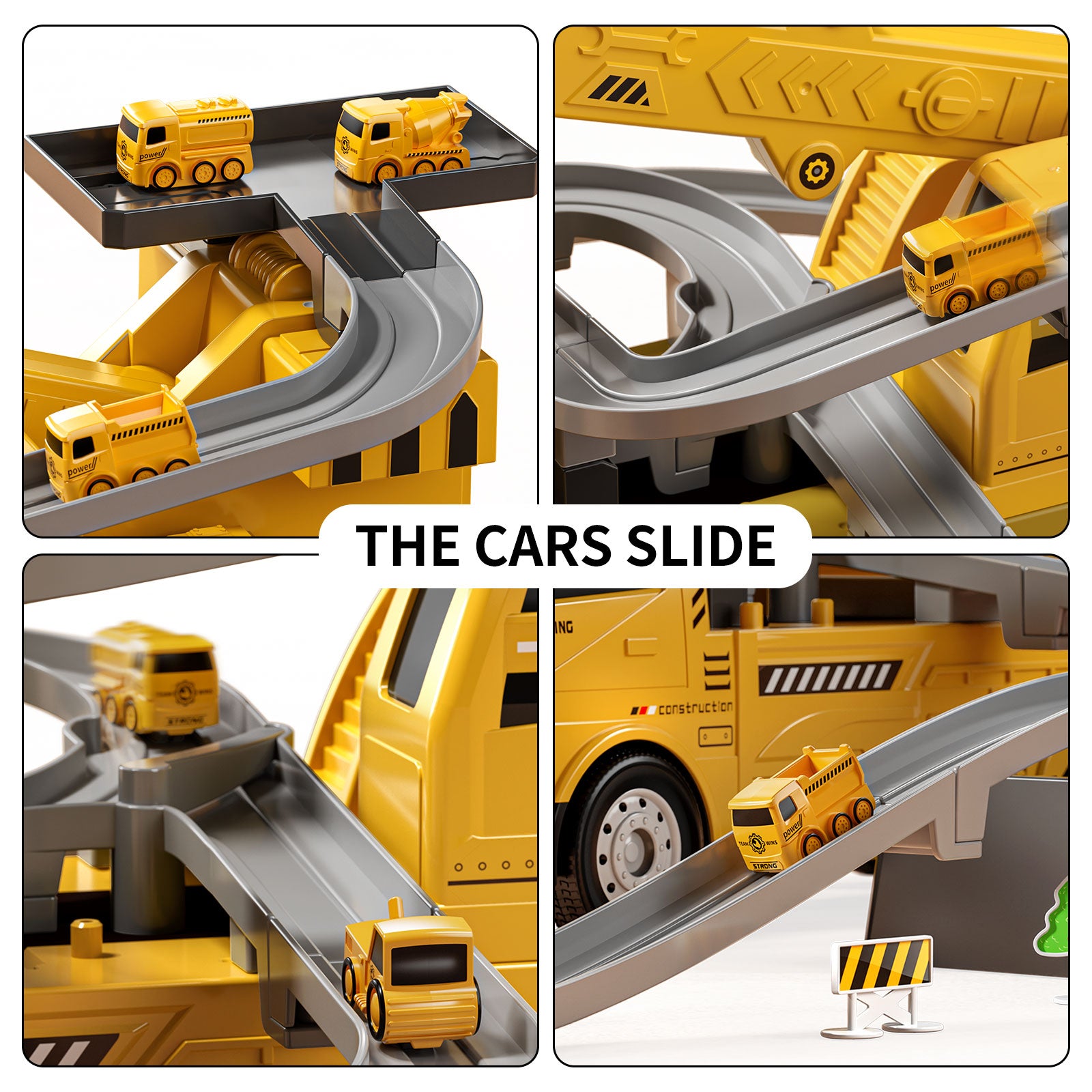 Jouets de camion de construction, camion grue 8 mini voitures de génie en alliage, jouet de pelleteuse pliable avec tapis de jeu et panneaux de signalisation, cadeau de véhicule éducatif