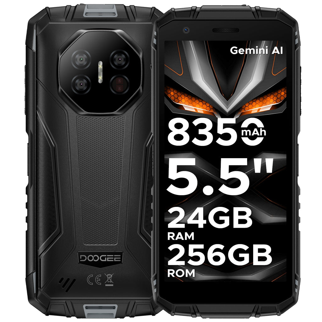 DOOGEE Fire 3 Ultra Smartphone Rugged, 8350 mAh, Android 15 avec Gemini AI, 5,5" HD+, Octa-Core, 24 Go + 256 Go, Caméra Vision Nocturne 20 MP, Déverrouillage par Empreinte Digitale, NFC, IP68/IP69K