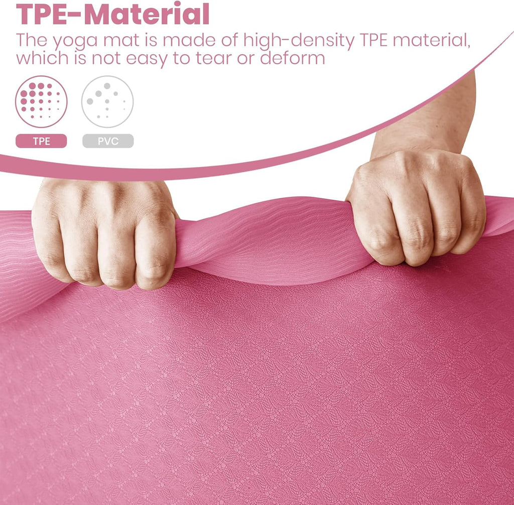 Good Nite Tapis de yoga en TPE épais 10 mm 183x61 cm Tapis d'exercice antidérapant avec sangle de transport, Coussinage supplémentaire pour pilates salle de sport entraînement à domicile, Prune