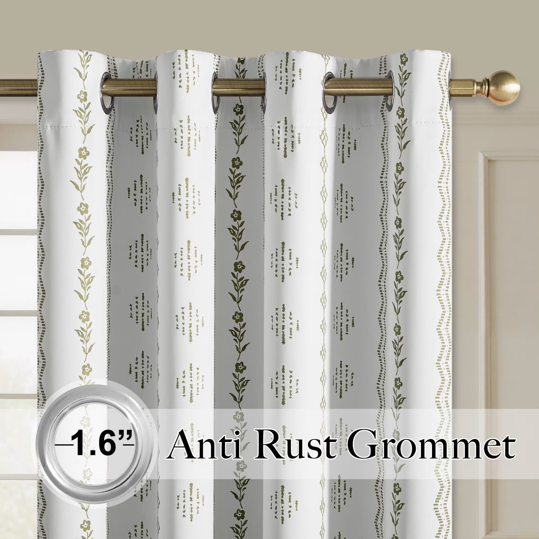 PONY DANCE Rideaux Occultants Bohèmes 100 % - Lot de 2 Panneaux, Vert Sauge Motif Floral Zigzag, Isolation Thermique pour Salon et Chambre, 132 x 245 cm
