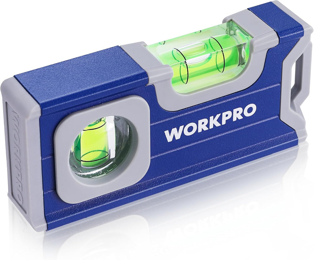 WORKPRO Mini niveau à bulle magnétique en alliage d'aluminium avec trou de suspension et aimant puissant 115 mm, 2 niveaux 90°/180°