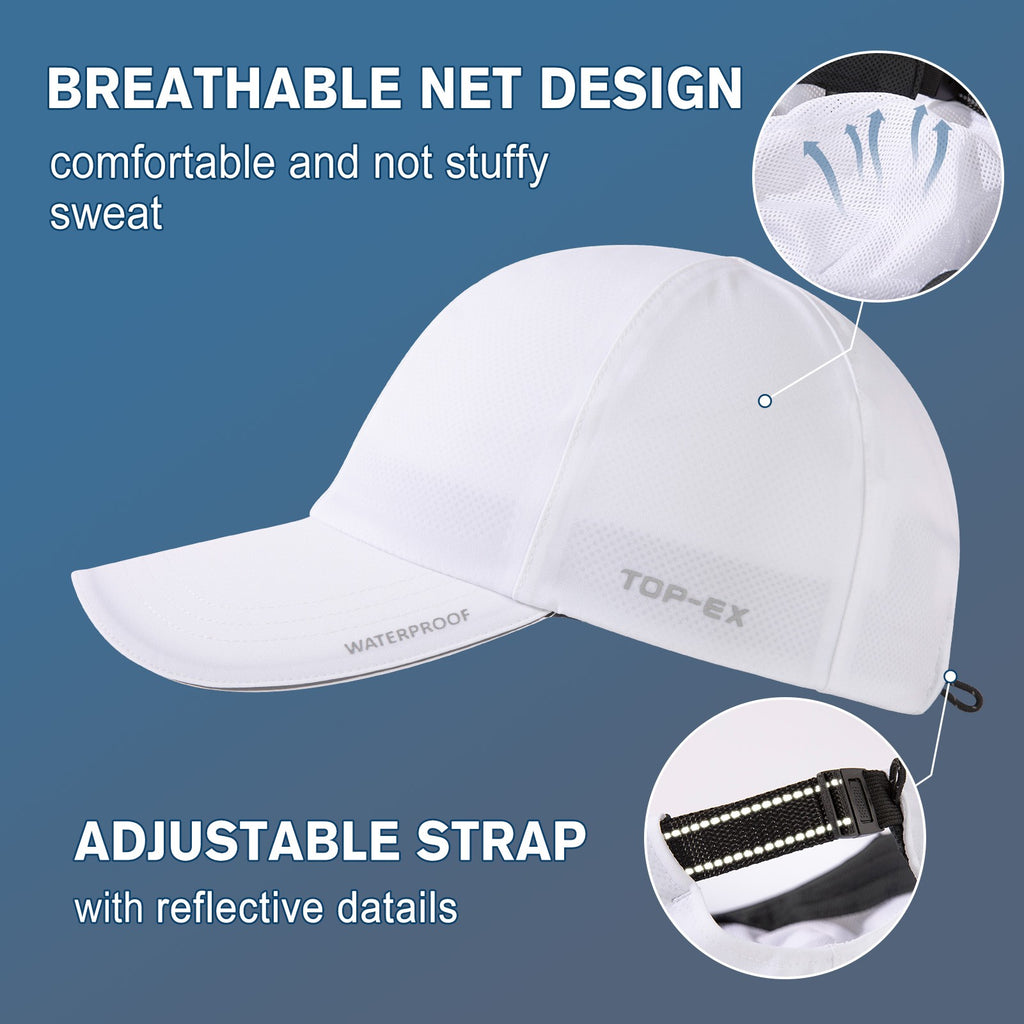 TOP-EX Casquette de course à pied haute performance imperméable toutes conditions météorologiques, Casquette de baseball non structurée Urban Storm M/L Blanc