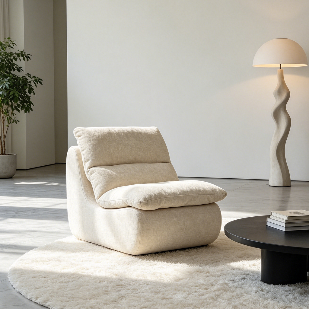 Un fauteuil à mémoire de forme haute densité, chaise de salon confortable en velours chenille, chaise de lecture détendue, pour salon, chambre, salle de jeux, blanc