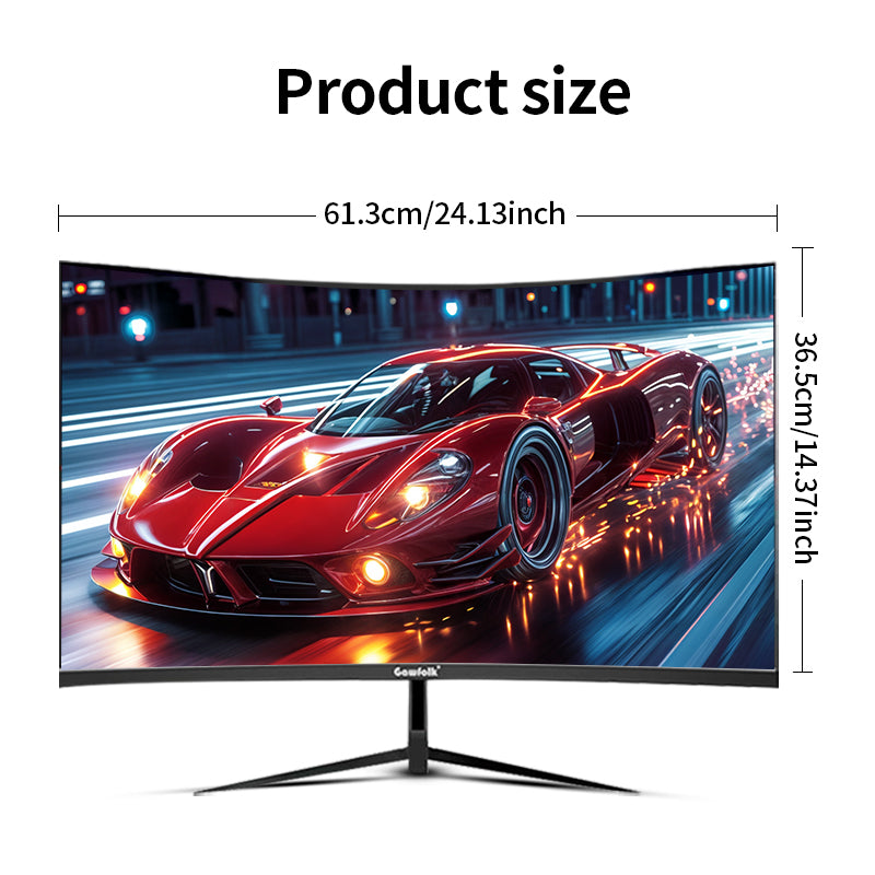 Gawfolk Moniteur de jeu incurvé 27 po : écran VA FHD 1080P 100 Hz 1800R, 100 % sRGB, synchronisation adaptative, haut-parleurs intégrés, HDMI/VGA, compatible fixation VESA