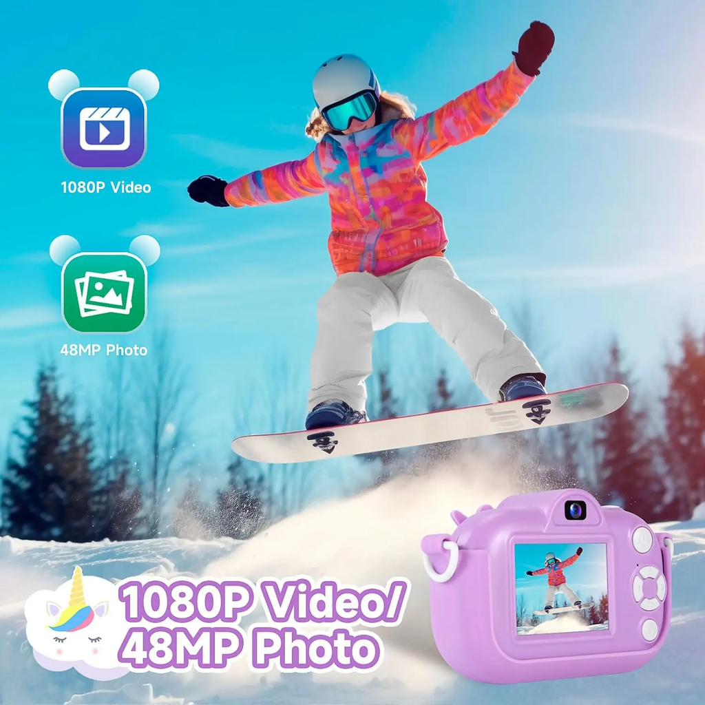 Songdian Appareil photo pour enfants avec housse souple motif dessin animé, meilleur cadeau de Noël, d'anniversaire et de fête pour enfants - Violet