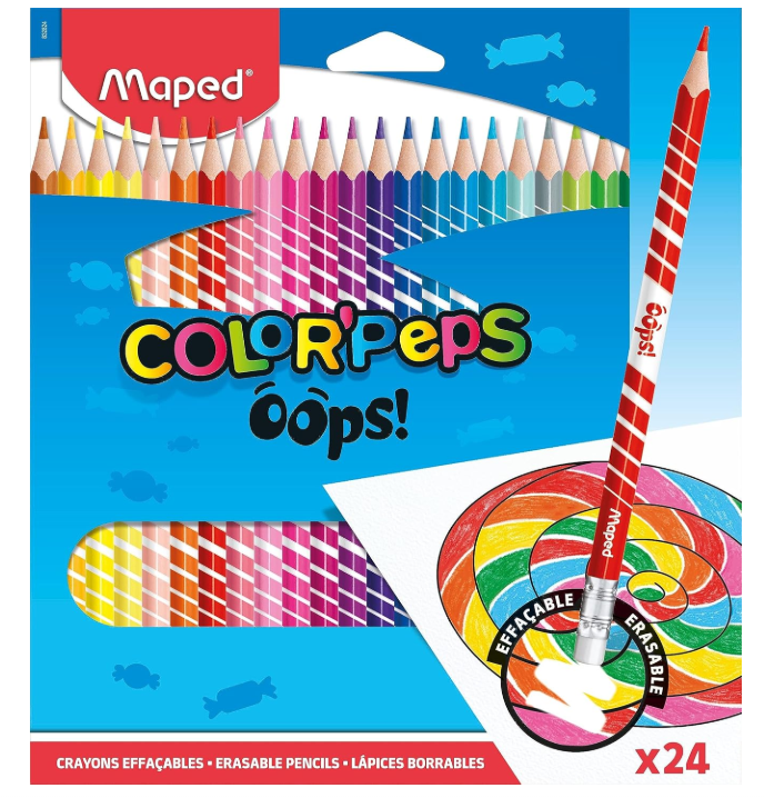 Maped Couleur Oops Color'Peps Crayons de Couleur Effaçables Triangulaires 24 Couleurs